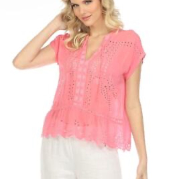 Johnny Was Tops - Johnny Was Clemence Blouse Bubble Gum Pink Rayon Medium